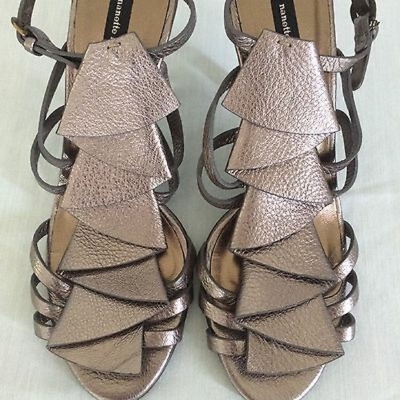 Nanette Lenore Heels Sandals Purple Leather Ruffle - Picture 2 of 8